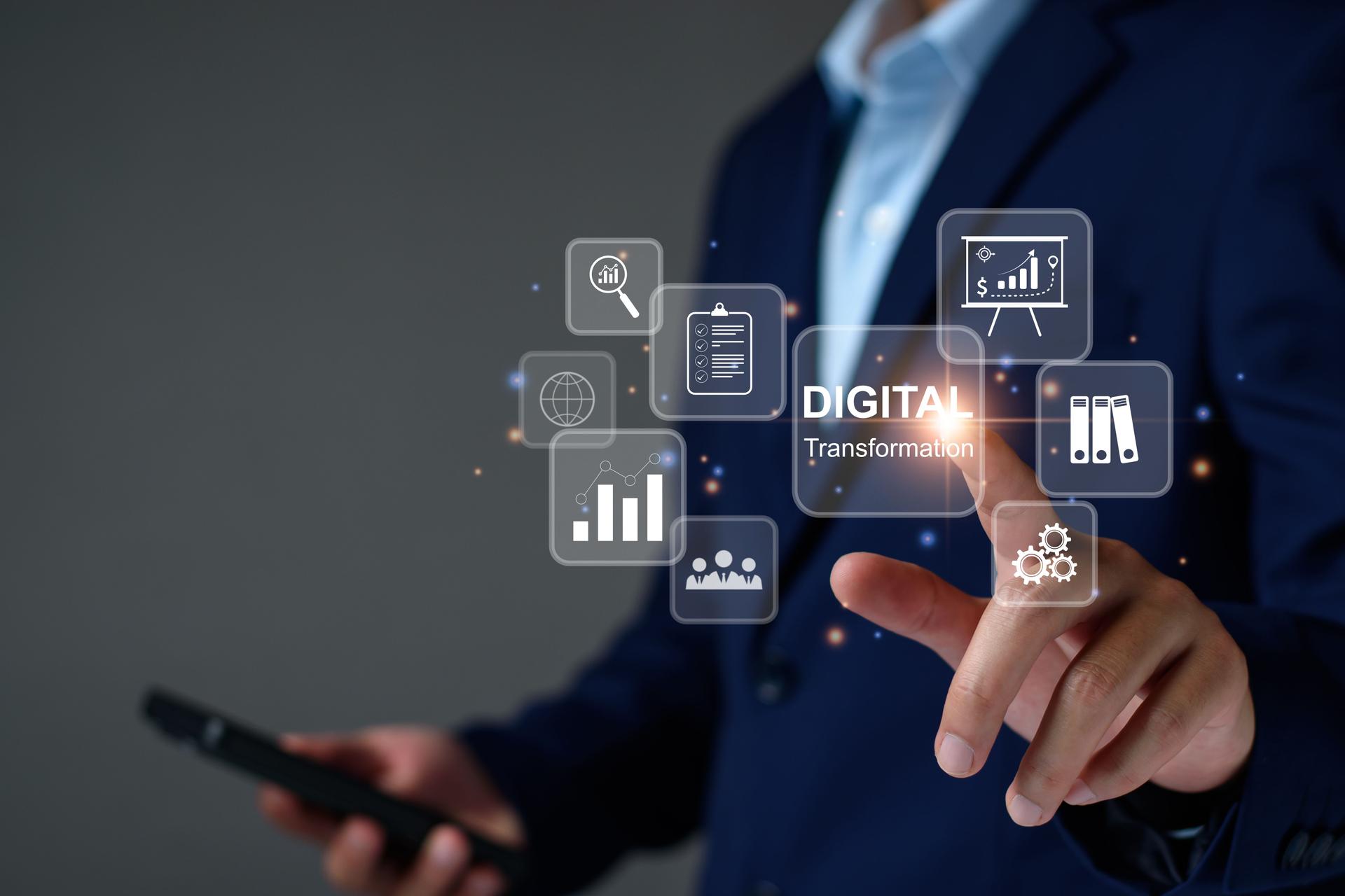 Digital transformation technology strategy, digitization and digitalization of business processes and data, optimize and automate operations, business service management, internet and cloud computing.