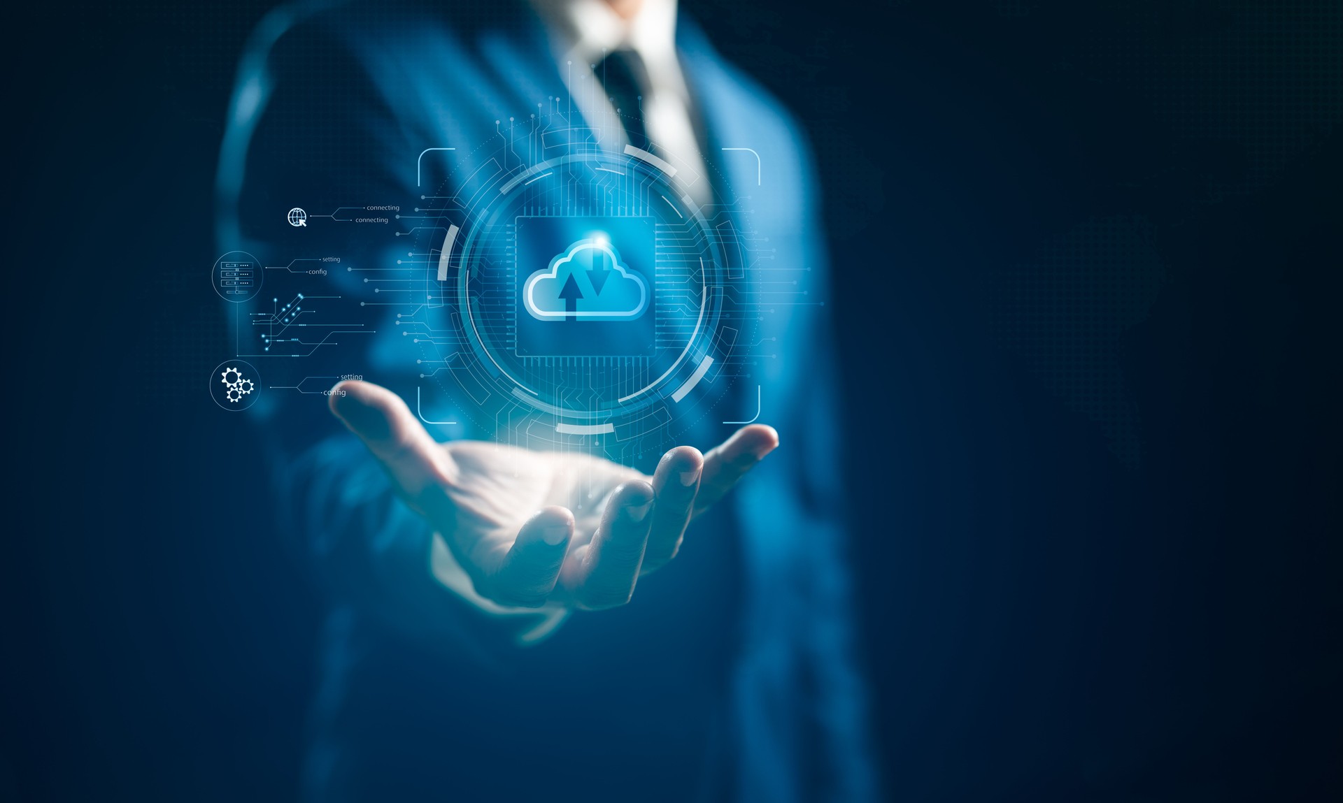 Cloud technology digital transformation, internet of things. New technology big data and business process strategy, automate operation, cloud computing, smart industry, customer service management.